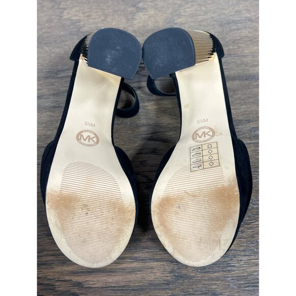 MICHAEL MICHAEL KORS Paloma Metallic Heel Suede Sandals Black Sz 5.5 EUC - Picture 6 of 9